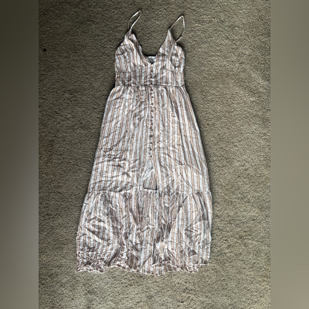 Abercrombie & Fitch White and Brown Striped Maxi Dress medium - Picture 2 of 8